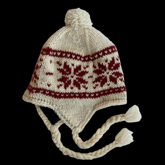 Nepal Fair Isle Heavy Wool Knit Sherpa Hat OS Fleece Lined Ear Flap Long Tassel - Picture 7 of 12